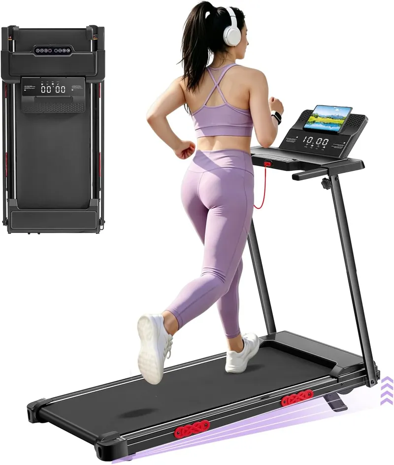 SUOUER Compact Walking Pad Treadmill with Handle Bar and Incline for Home